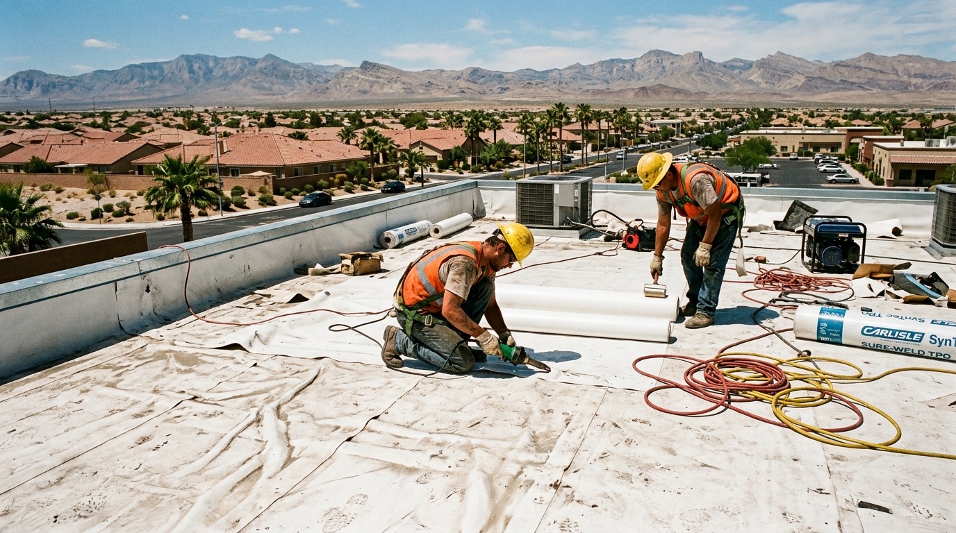 Las Vegas rooftop construction aerial view